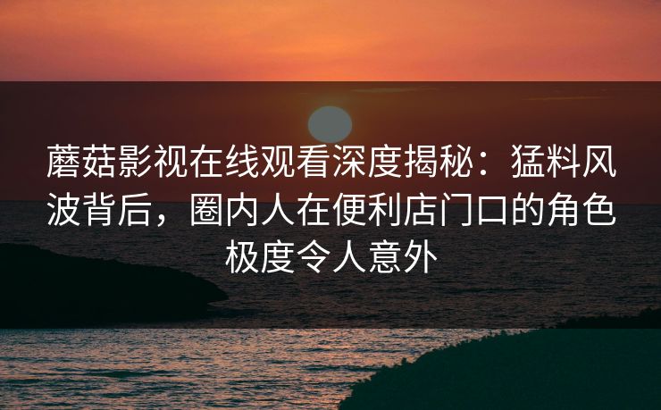 蘑菇影视在线观看深度揭秘：猛料风波背后，圈内人在便利店门口的角色极度令人意外