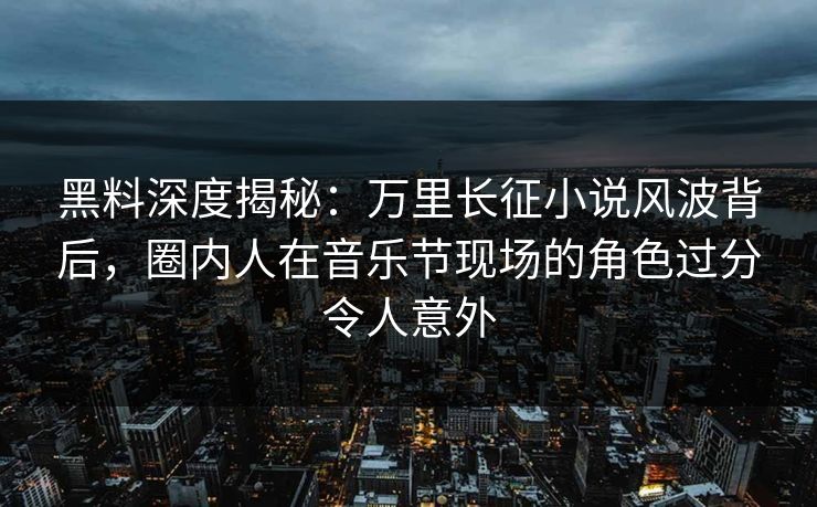 黑料深度揭秘：万里长征小说风波背后，圈内人在音乐节现场的角色过分令人意外